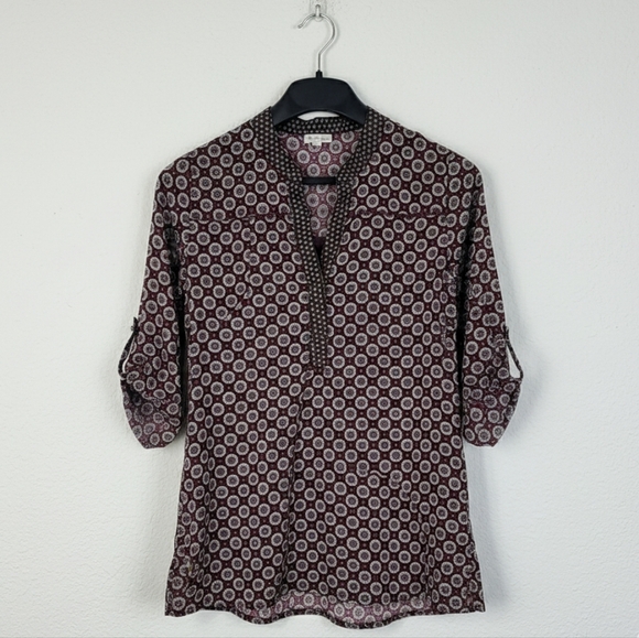 Antilia Femme Tops - Antilia Femme Tunic Blouse Geometric Mandala Print 3/4 Tab Sleeves Woman Small